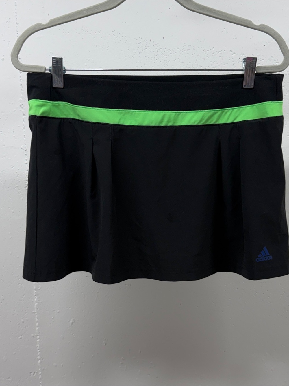 adidas Black athletic Skort with Neon Green Waist Stripe and neon green shorts